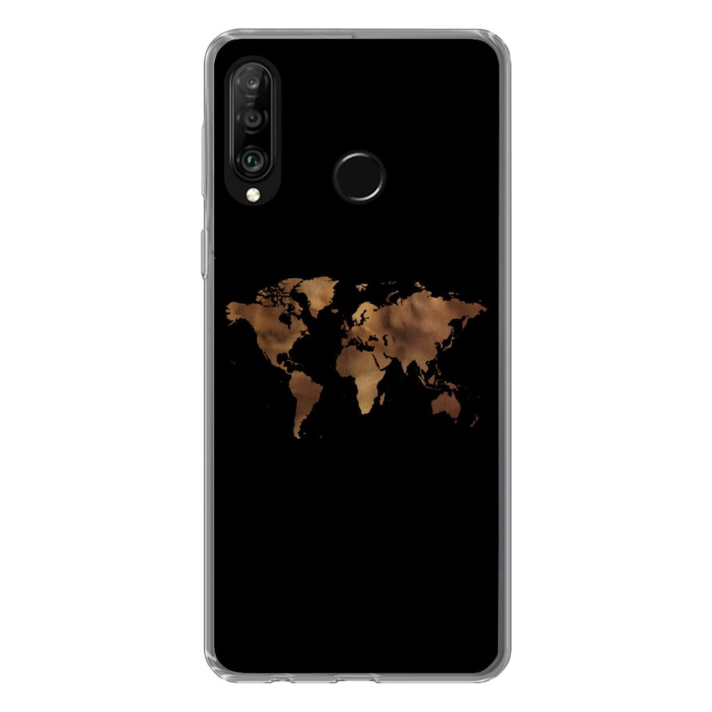 MuchoWow Handyhülle Schutzhülle Hülle für Huawei P30 Lite Weltkarte - Stoff - Karte Silikon Softcase Handy Hülle - Handyhülle