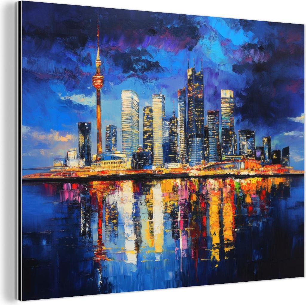 MuchoWow Wanddekoration Metall Metallbild Wandkunst 80x60 cm Skyline Toronto - Modern - Stadtlicht - Blau MuchoWow Aluminium Gemälde - Alubild