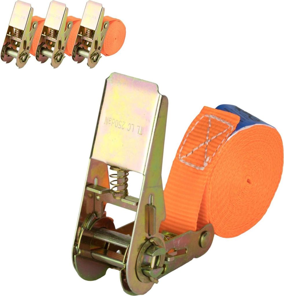 Safetytex 4x Spanngurt einteilig 6m lang 25mm breit 500kg Zurrgurt orange
