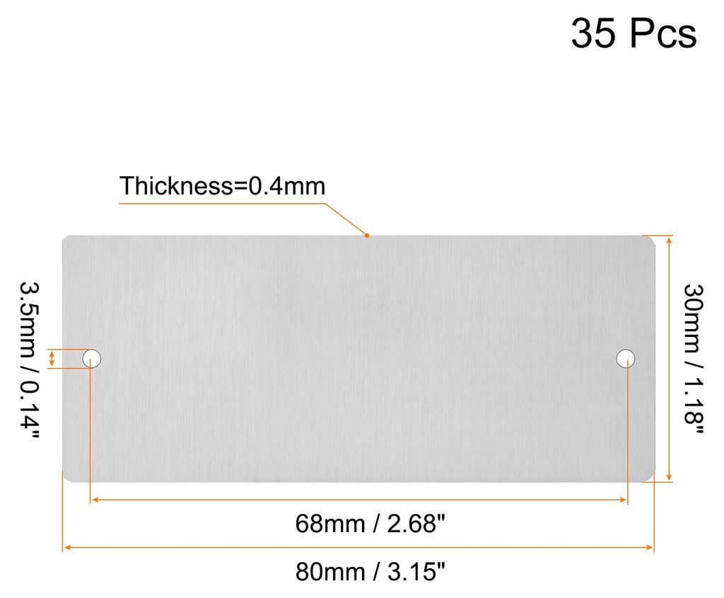35 Stš¹ck Leere Metall Karten 80x30x0.4mm, Silber Metallkarte Edelstahl Platte mit Loch 3.5mm Durchmesser fš¹r Klingelschild Visitenkarten Name...