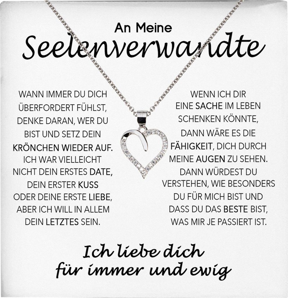 22Feels Seelenverwandte Ich Liebe Dich Frauen Geschenk Ehefrau Freundin Herz Halskette Valentinstag Hochzeitstag Jahrestag (Damen Silber 925/000 Sc...