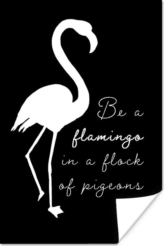 MuchoWow Poster Flamingo - Schwarz - Weiß 80x120 cm - Papierdruck
