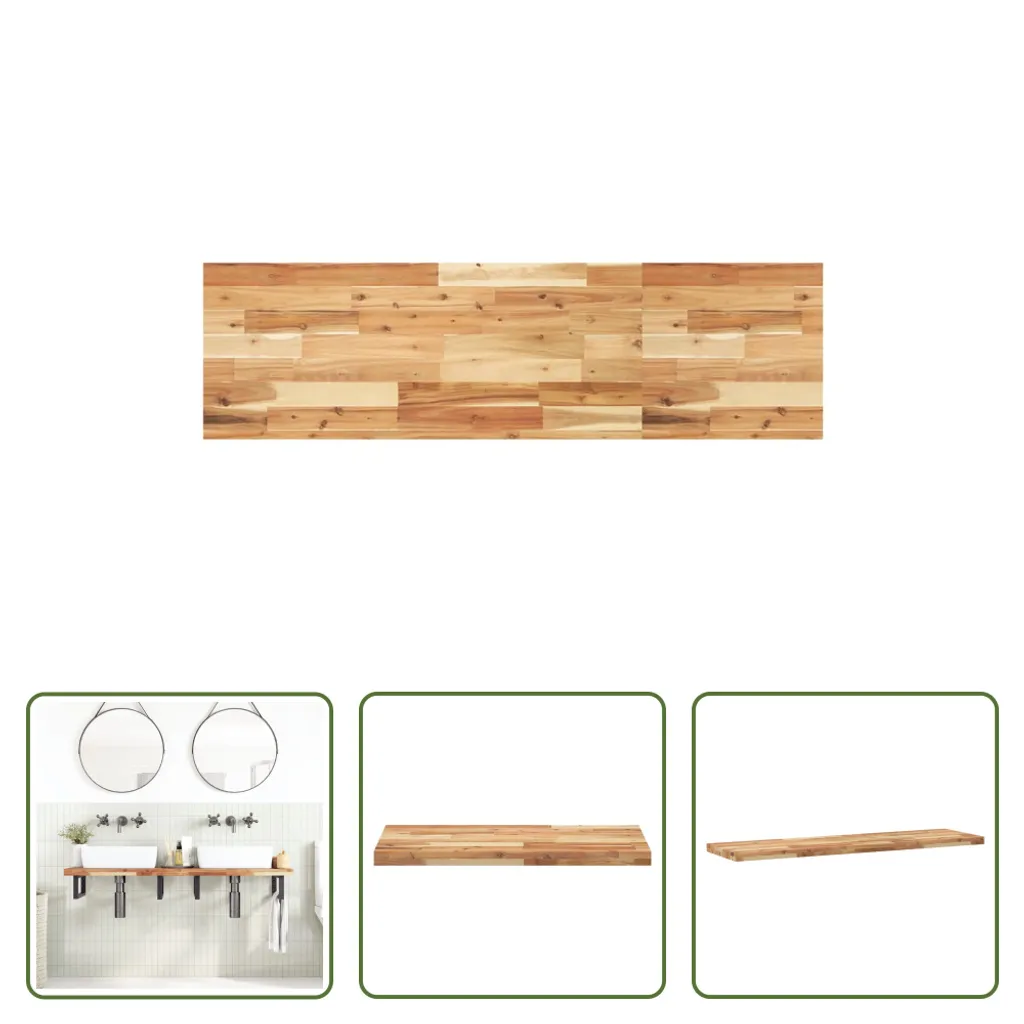 The Living Store Piano lavabo con rivestimento ad olio 120x40x4 cm in legno massello di acacia
