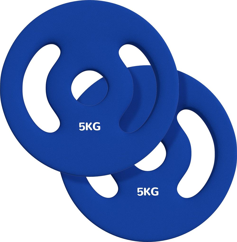 2 x 5 kg Gewichtsplatten mit praktischen Handgriffen, Gewichts-Set für Home-Gym, Fitnessstudio, Stärke-Training, Blau