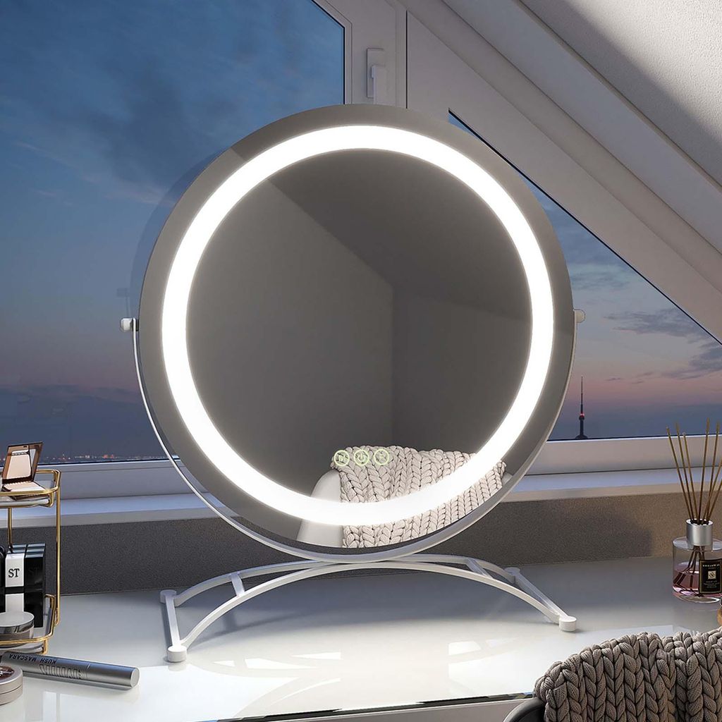 EMKE Schminkspiegel mit Beleuchtung, Hollywood Spiegel mit 3 Lichtfarben, Smart-Touch-Steuerung Schminktisch Spiegel mit Licht 360° drehbar, Einst...