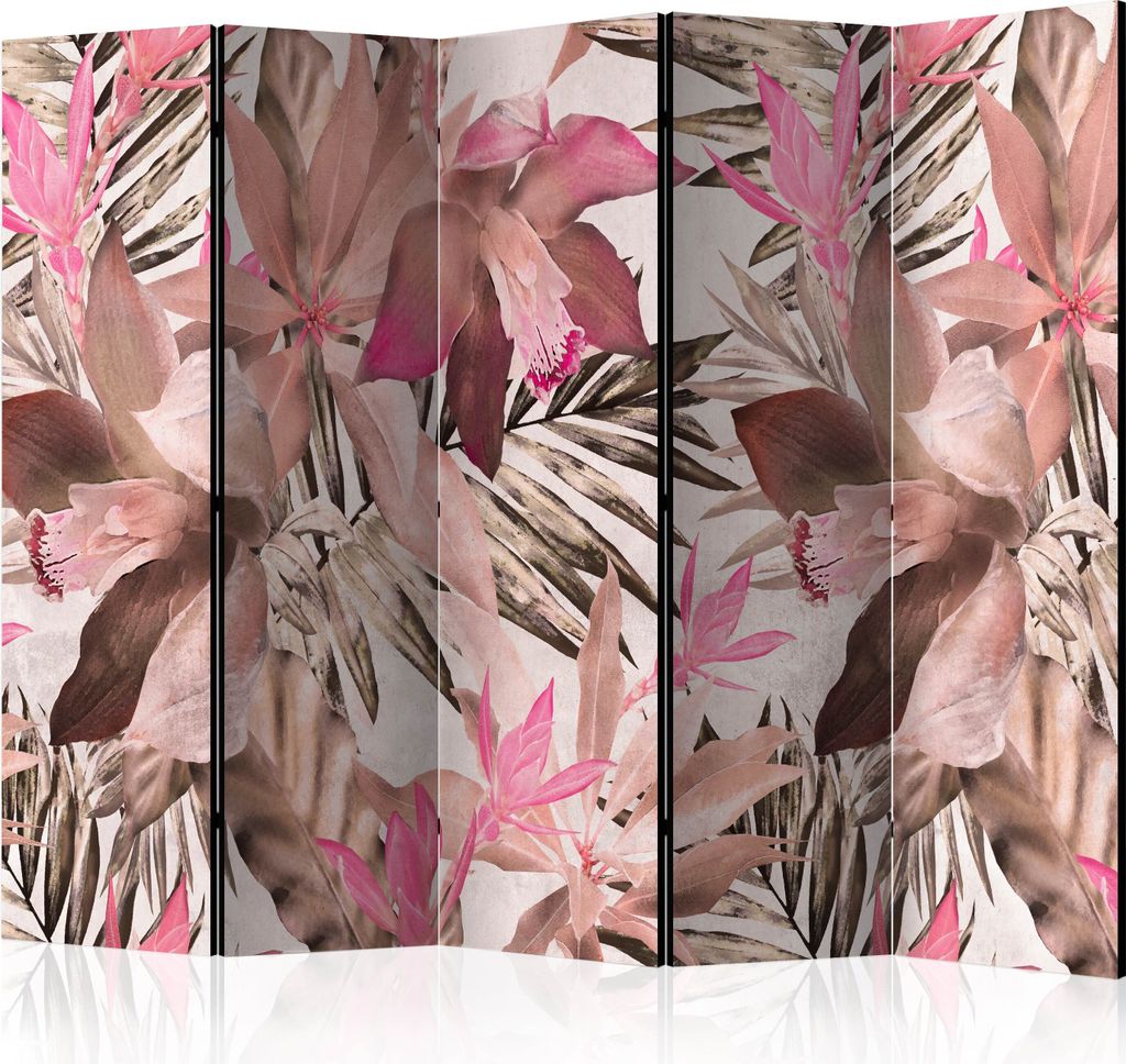 Neuheit! Dekorativer Paravent Raumteiler Trennwand Foto-Paravent Spanische Wand XXL BLUMEN PALMWEDEL 225x172 cm b-B-0602-z-c