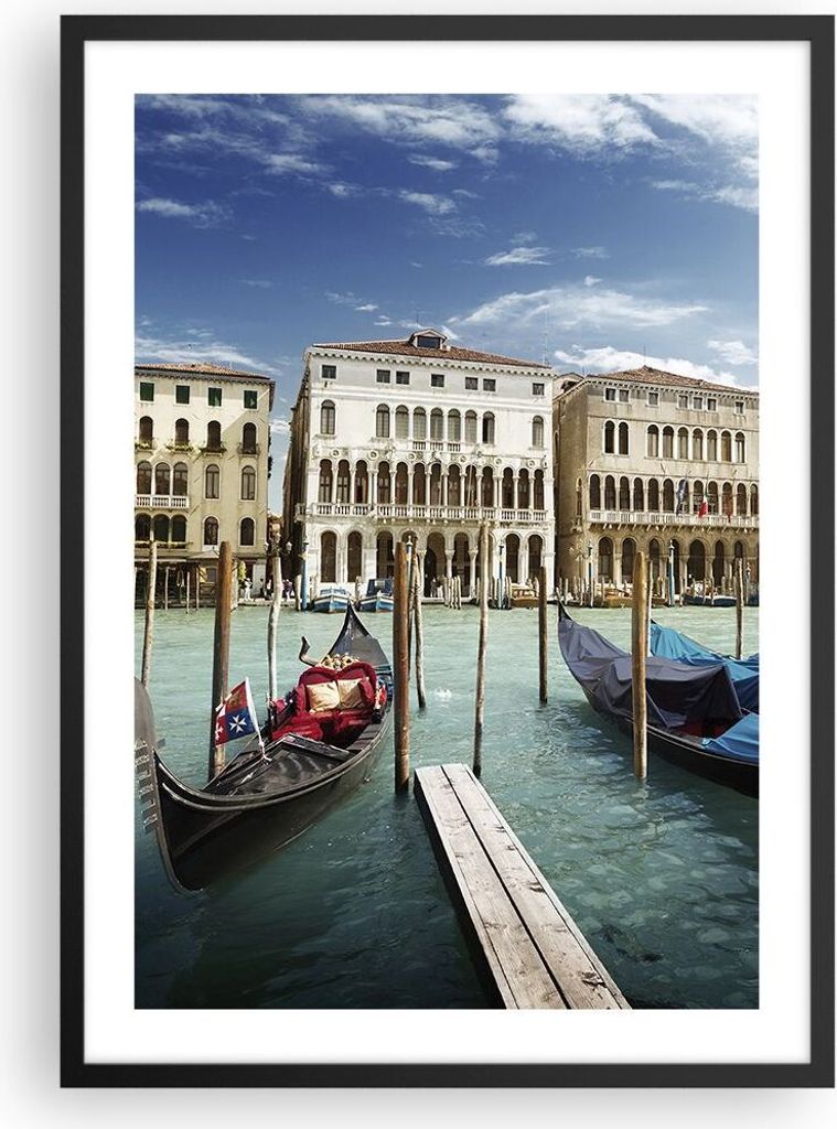 Gerahmtes Poster - Schwarzer Rahmen - Architektur venedig italien gondel - 50x70 cm - Wand Bild - Wanddeko - Wandbilder - Wandposter - Bilderrahmen...