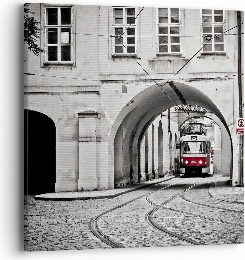 Bild auf Leinwand - Leinwandbild - Einteilig - Tschechisch Straßenbahn Prag - 40x40cm - Wand Bild - Wanddeko - Wandbilder - Leinwanddruck - Bilder...