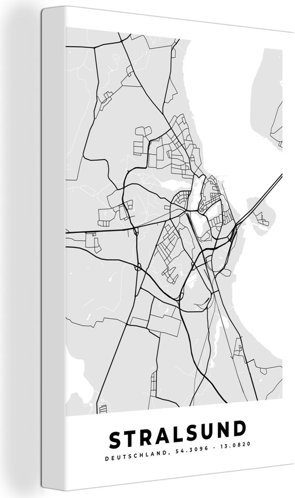 OneMillionCanvasses - Leinwandbilder - 90x140 cm, Stralsund - Karte - Deutschland - Karte, Wandbilder Kunstdruck Wanddekoration - Foto auf Leinwa...