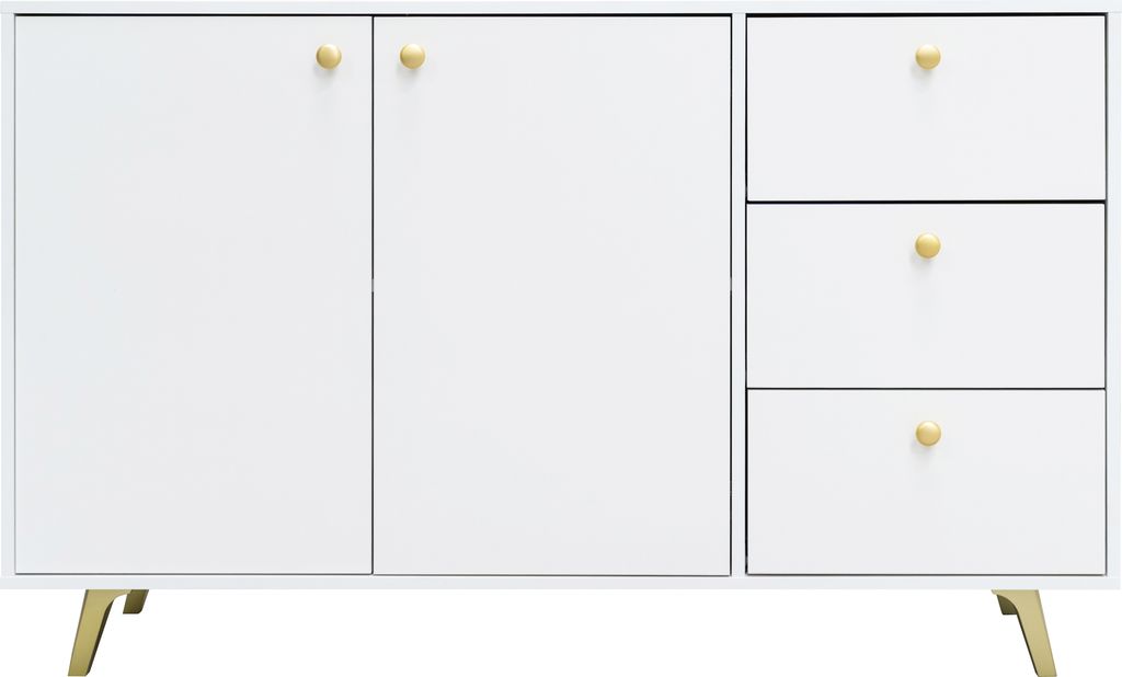Kommode Siena mit 3 Schubladen und 2 Türen, Sideboard in Farbe: Weiss, Schrank in Größe: 140 x 86 x 41 cm