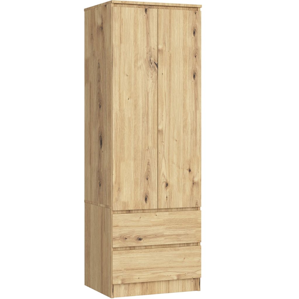 Kleiderschrank AKORD S60 Eiche Artisan 60 cm 2 Türen 2 Schubladen Regal B60 x H180 x T51 cm