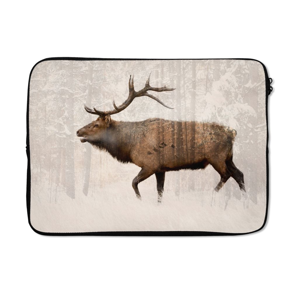 MuchoWow Laptop Hülle 13 Zoll Elch - Wald - Geweih Laptoptasche - Laptophülle - Sleeve - Rundumschutz
