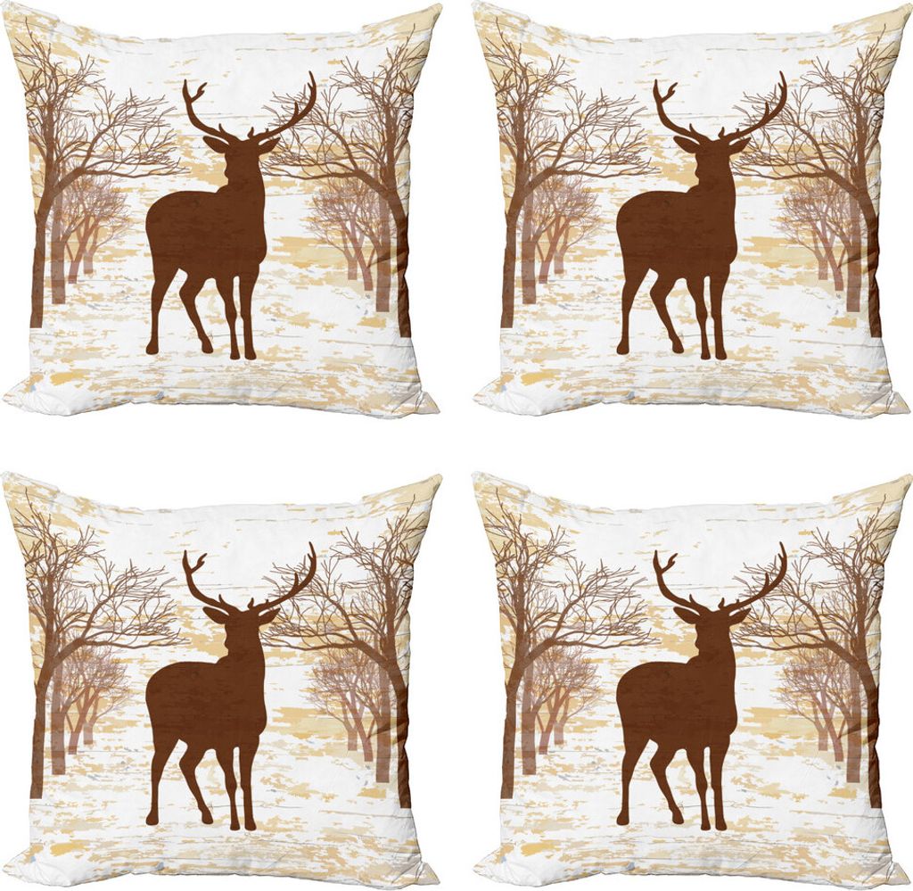 ABAKUHAUS Wild jagen Kissenbezug Set (4 Stück), Rustikal-Silhouette-Kunst, Moderner Doppelseitiger Digitaldruck, 60 cm x 60 cm, beige Schokolade
