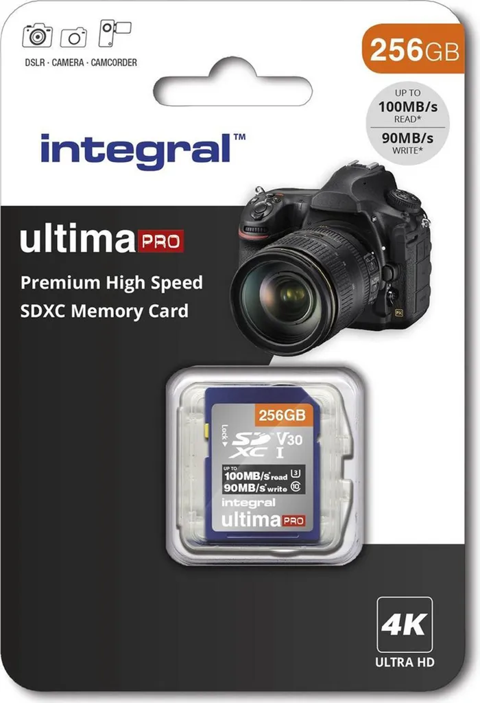 Carte SD 256 Go pour enregistrement vidéo 4K fluide et stockage photo