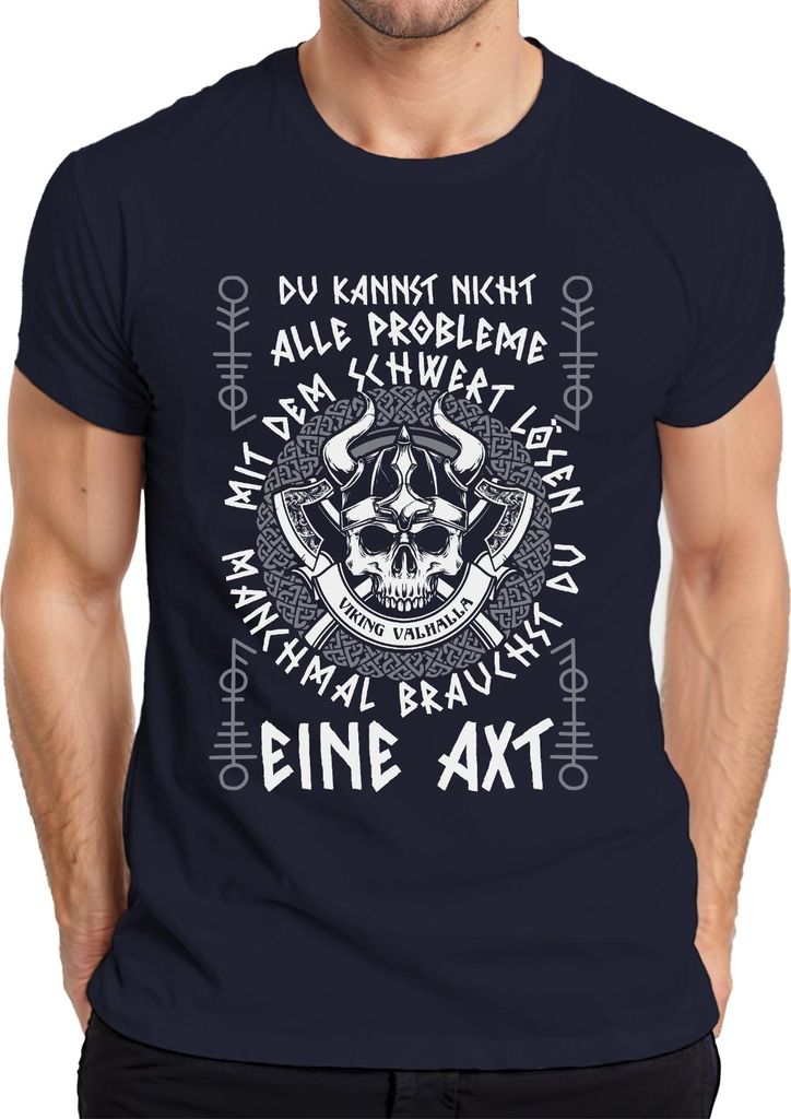 Nicht alle Probleme mit dem Schwert lösen Wikinger Valhalla Herren T-Shirt, Navy, XXL