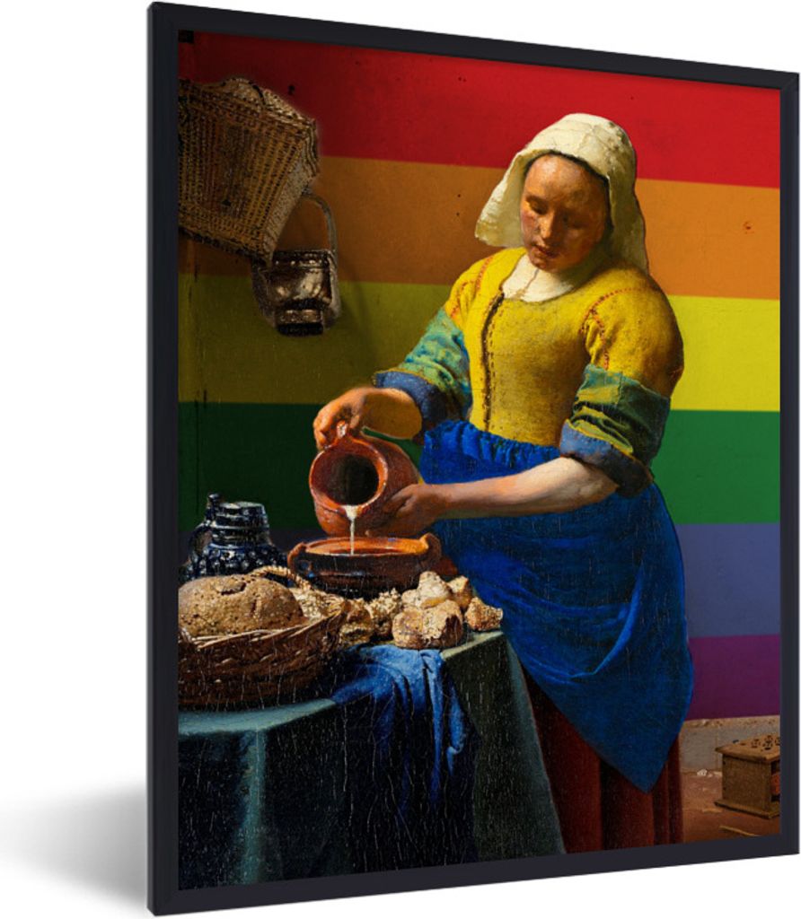 MuchoWow Gerahmtes Poster Milchmädchen - Regenbogen - Kunst 60x80 cm - Poster mit Schwarzem Bilderrahmen Wandposter Rahmen Foto Bilder - Premium...