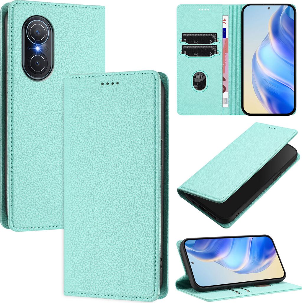 Litchi Leder Handyhülle für Huawei Nova 9 SE/Honor 50 SE Wallet Kartenfächer Standfunktion Hülle Türkis