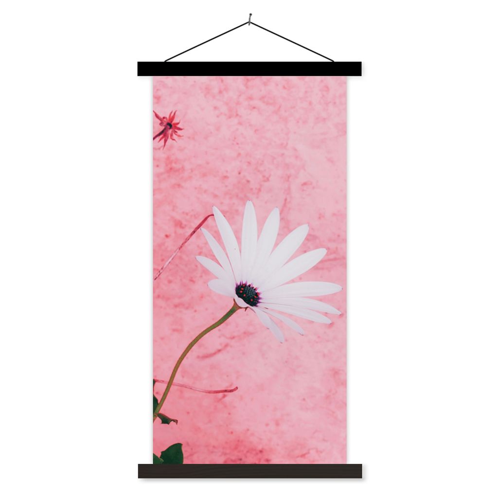 MuchoWow Textilposter Blumen - Rosa - Vintage 90x180 cm mit schwarzem Rahmen - Dekoration Wohnzimmer