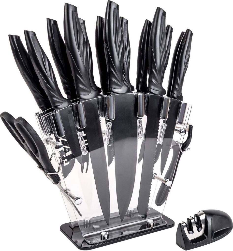 Intirilife 17-teiliges Set Küchenmesser mit Messerblock und Produktbild 
