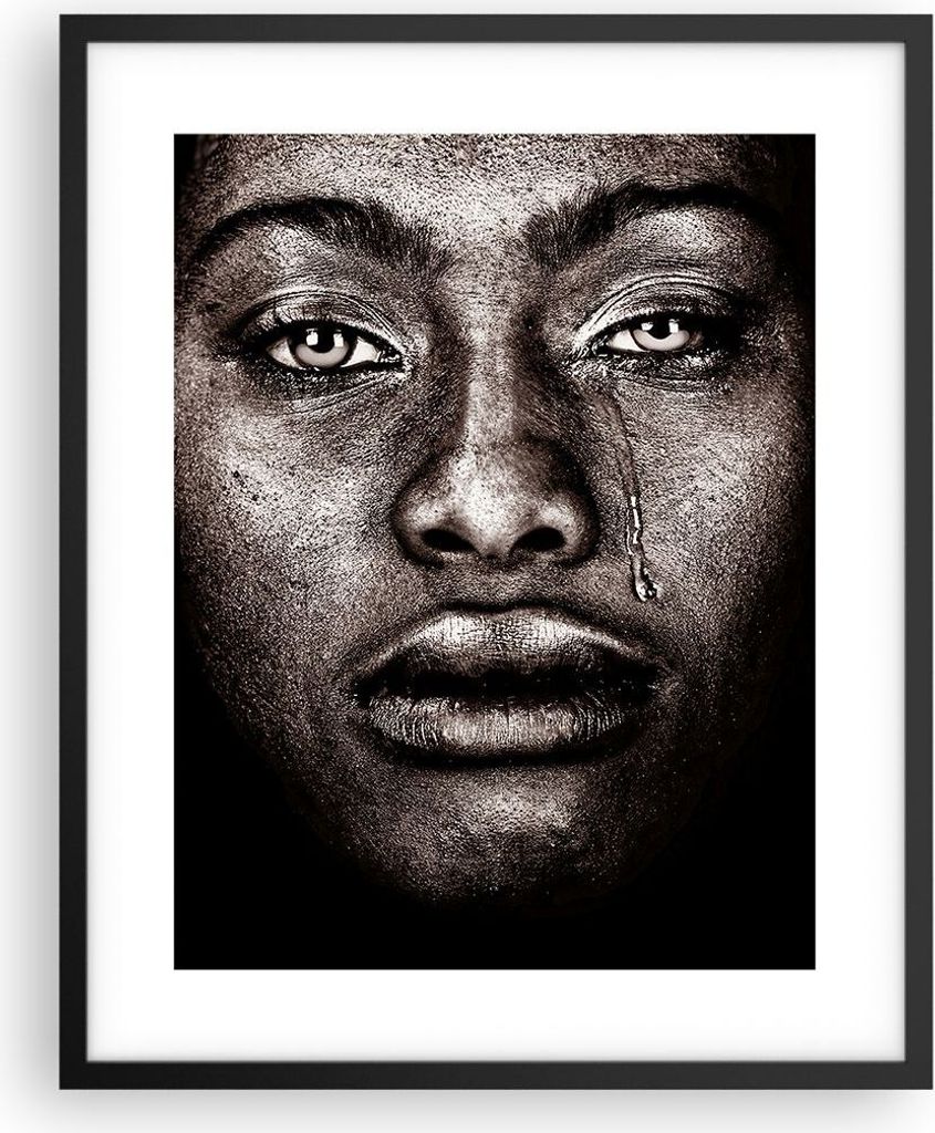 Gerahmtes Poster - Schwarzer Rahmen - Schwarz Porträt Träne - 40x50 cm - Wand Bild - Wanddeko - Wandbilder - Kunstposter - Wandposter - Bilderrah...