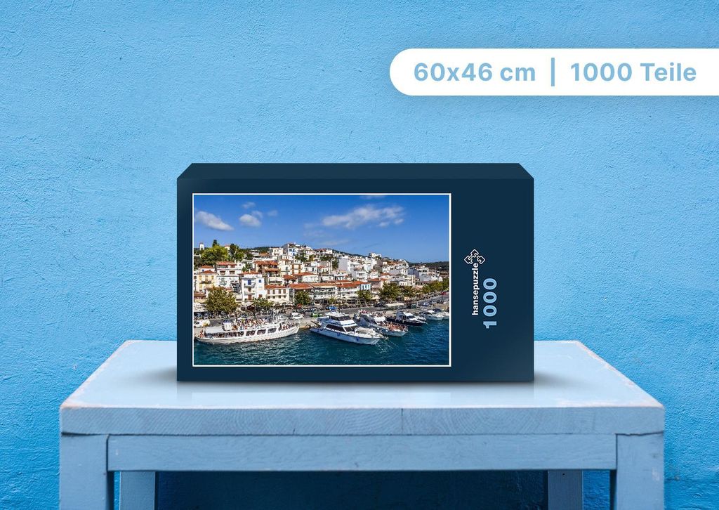 hansepuzzle 99808 - Skiathos Puzzle, 1000 Teile, Orte, 60,0 x 46,0cm mit hochwertiger Aufbewahrung, Kartonbox und wiederverschließbarem Beutel
