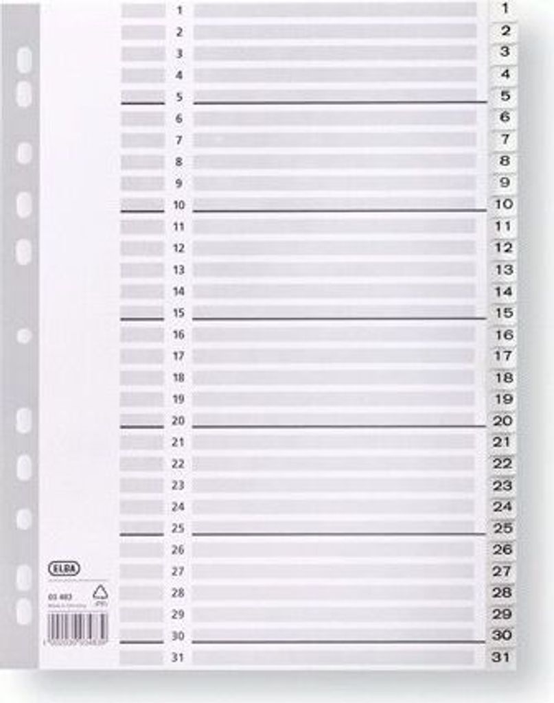 ELBA Zahlenregister Verwendung für Papierformat: DIN A4 Ausführung der Tabe: 1-31