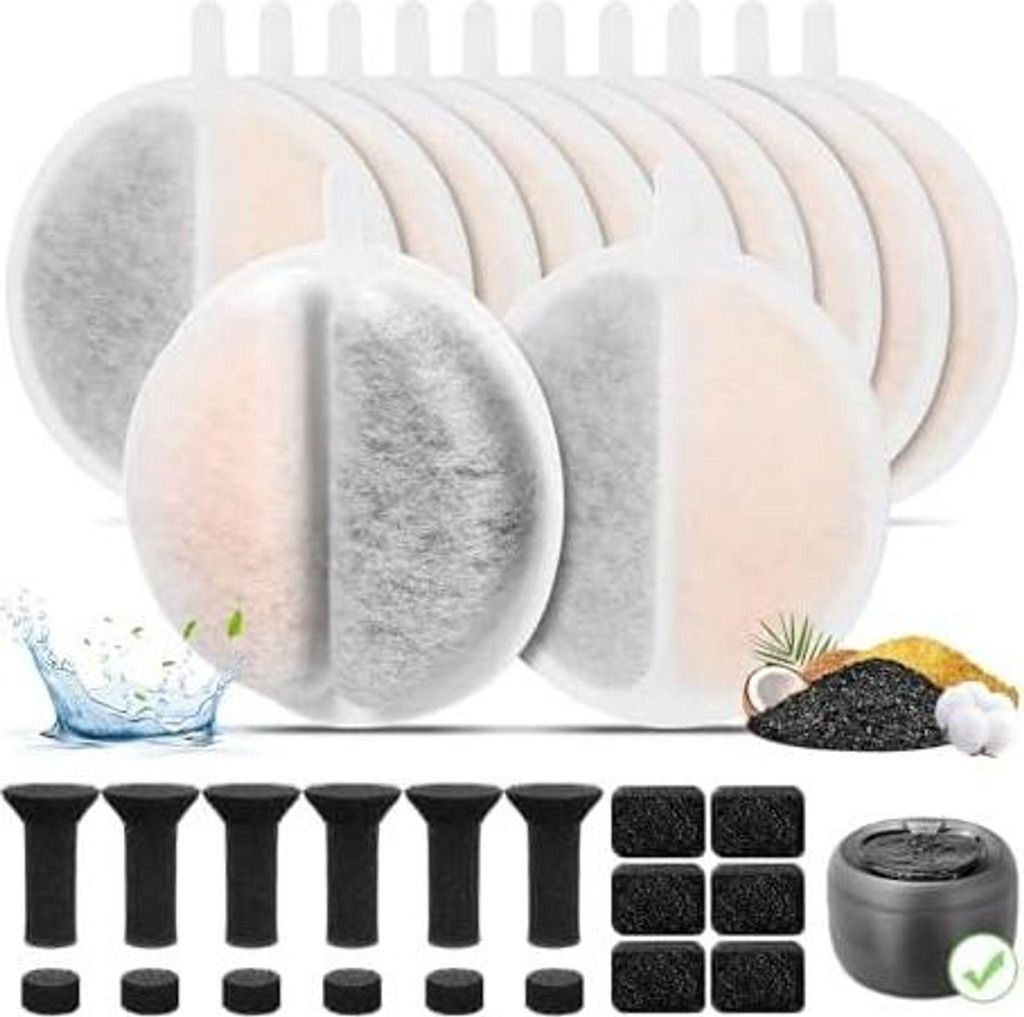 Katzenbrunnen Filter, 12er Pack Ersatzfilter für 2,5L Trinkbrunnen Aktivkohle und Ionenaustauschharz für die Wasserfiltration, Ersatz-Schaumstoff...