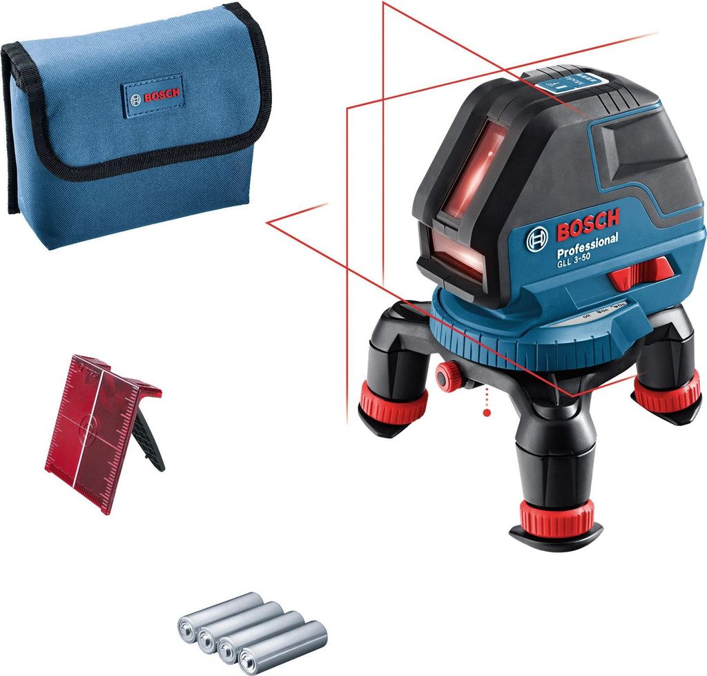 Bosch Linienlaser GLL 3-50 / 4x 1,5 V-LR6-Batterie inkl. Laserzieltafel in Tasche - 0601063800