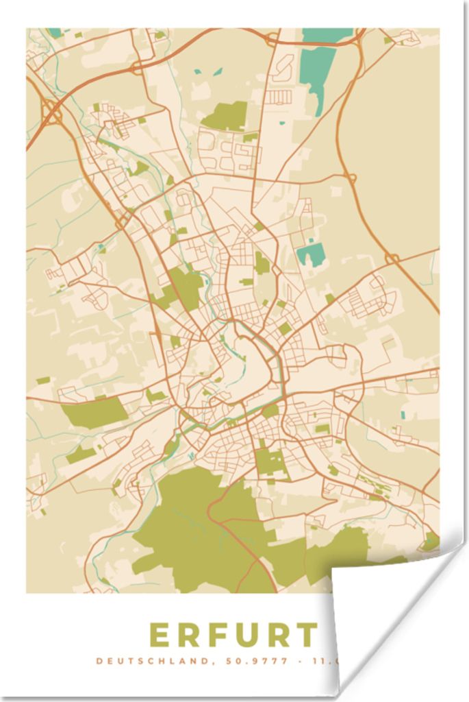 MuchoWow Poster Karte - Erfurt - Jahrgang - Karte 80x120 cm - Papierdruck