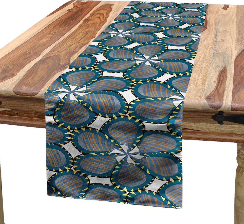 ABAKUHAUS Pinwheel Tischläufer, Digitale Spring Flower Petals Blossom mit gewirbelte Blätter drucken, 40 x 225 cm, Petrol Blau Orange