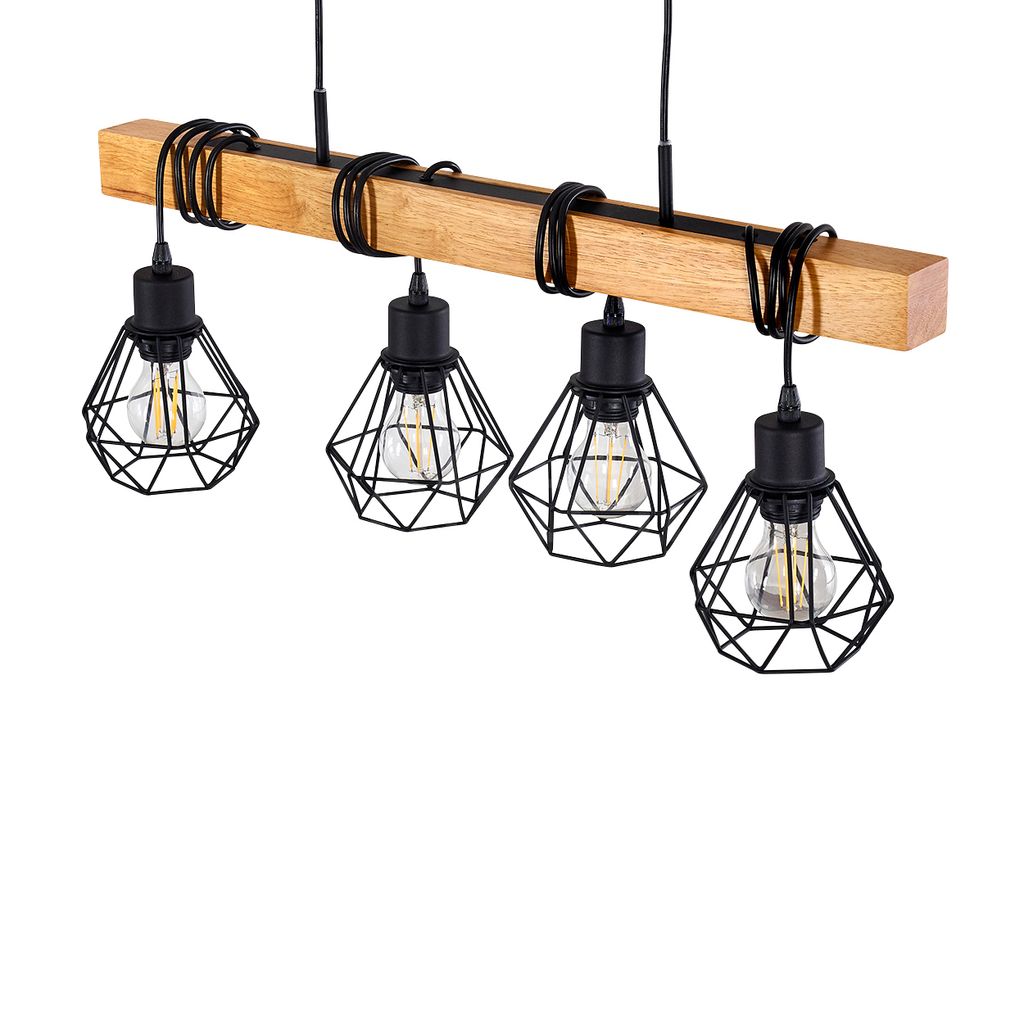 Carema »Carema« längliche Hängelampe aus Metall/Holz in Schwarz/Braun