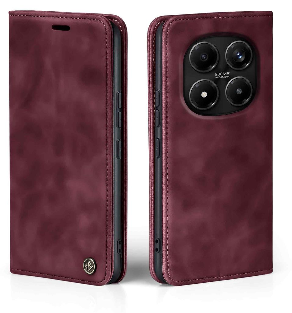 Handy Hülle für Xiaomi Redmi Note 15 Pro+ 5G Klapphülle Bookcase Flip Cover Handy Tasche Etui Farbe: Weinrot