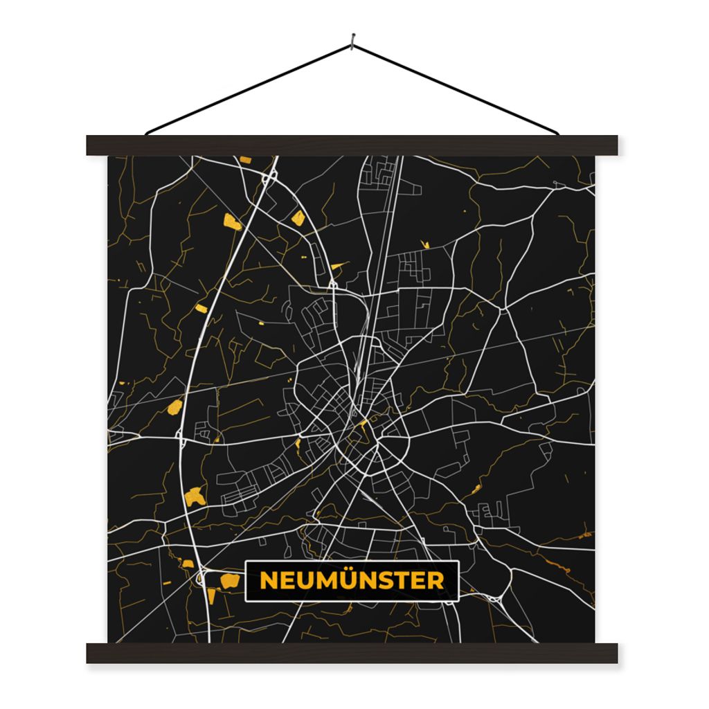 MuchoWow Textilposter Gold - Deutschland - Karte - Neumünster 60x60 cm mit schwarzem Rahmen - Posteraufhänger