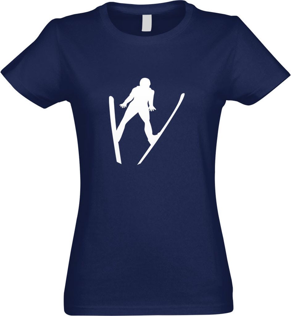 Kiwistar - T-Shirt tailliert - Damen - Navy - Skispringen Sportler Figur - mit Motiv Bedruckt - Funshirt Design - Sport - Freizeit - Damen - XXL