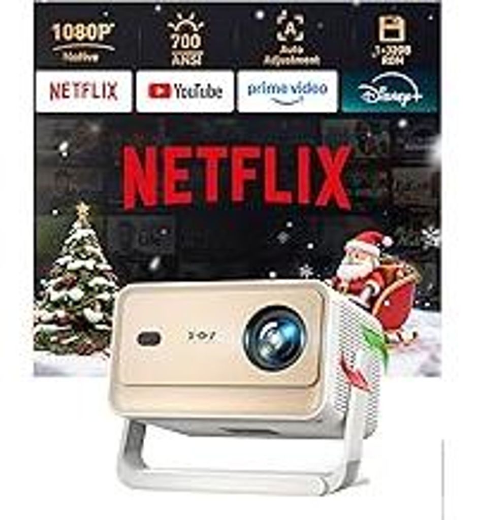 Smart Beamer N6 Pro: Kompatibel mit Netflix & Autofokus mit 4K-Unterstützung und 1080P Full HD, WiFi 6, automatische Trapezkorrektur. Kompakter Pr...