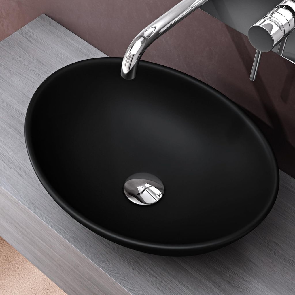doporro Lavabo vasque à poser gris noir mat 42cm lave main Image du produit 