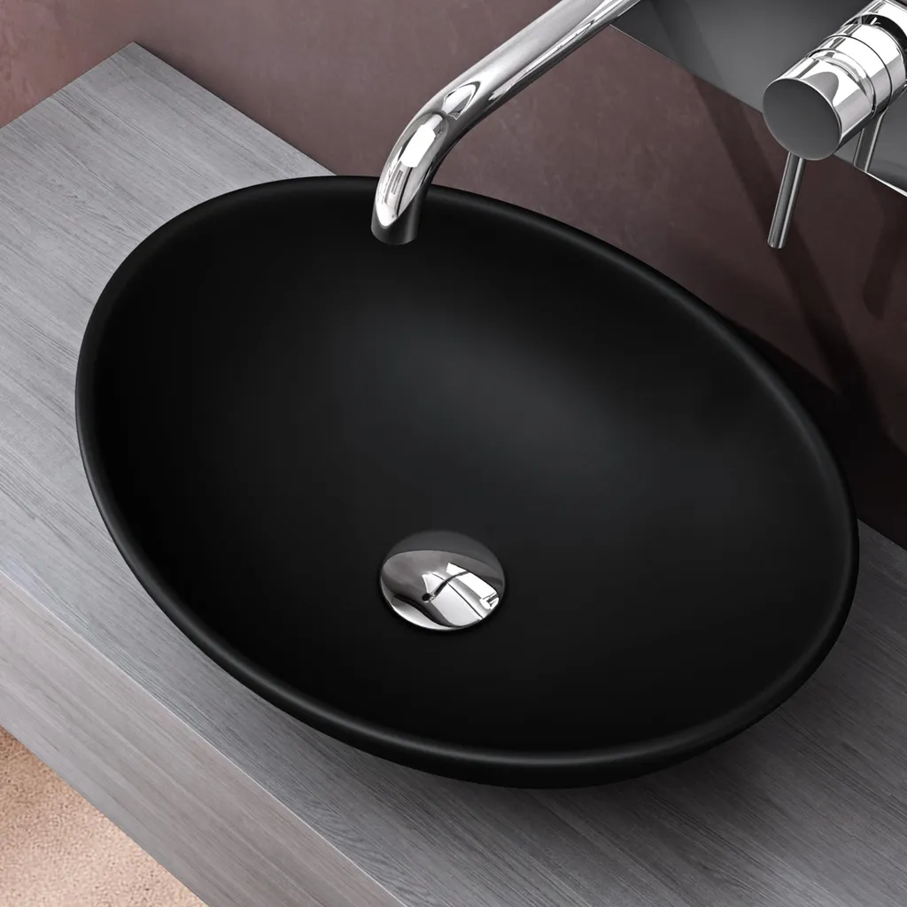Lave-main en céramique gris anthracite mat 42cm pour petite salle d'eau
