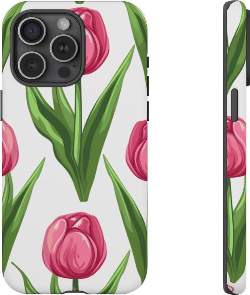 Zartes Tulpenmuster in Rosa – Hülle Kompatibel mit iPhone 15 Pro Max
