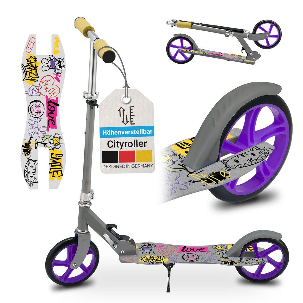 Kinder-Roller 24622, mit XXL-Rädern, Fußständer, Hinterrad-Reibungsbremse, blau