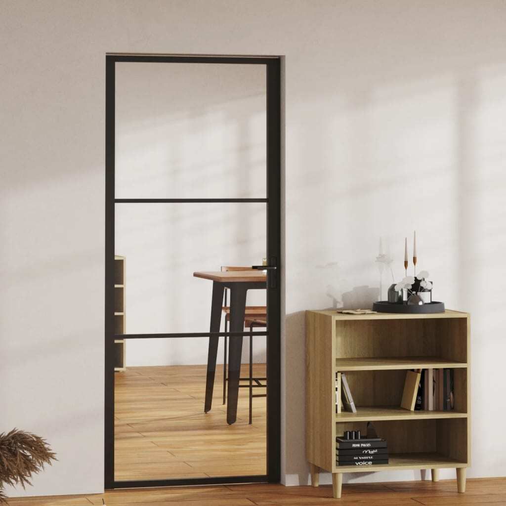 vidaXL Innentür ESG Glas und Aluminium 83x201,5 cm Schwarz Produktbild 