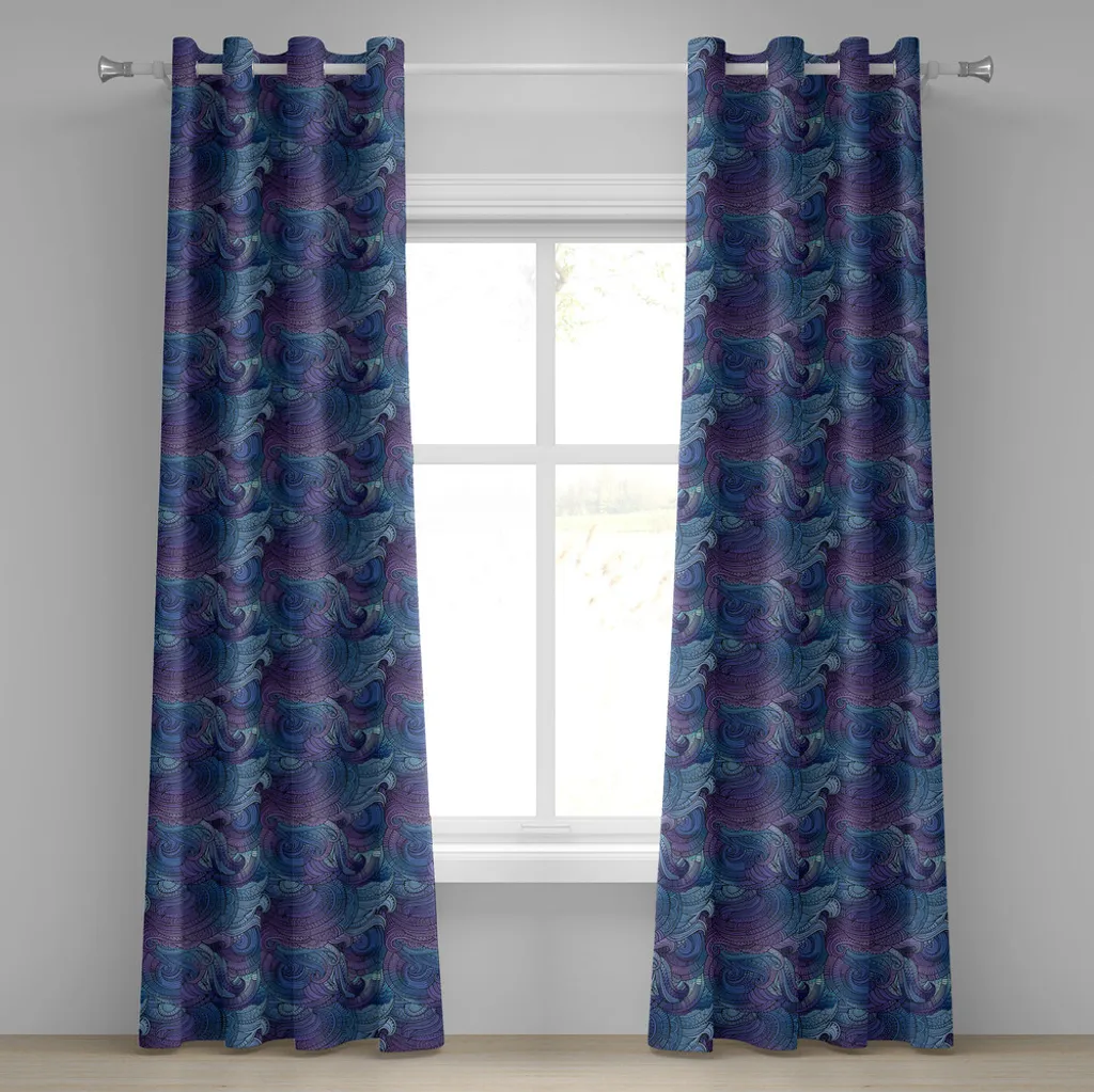 Rideau de salon bleu et violet décor océanique pour chambre 280cm