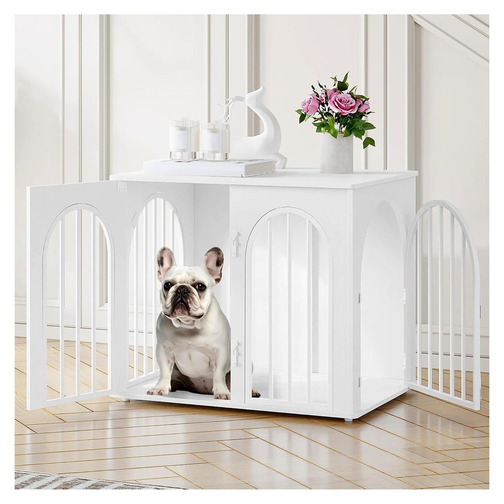 Hundekäfig Möbel, 68 cm Hundebox für Zuhause, 3 Türen, Bogentür, Moderne Indoor Hundebox für Hunde, Beistelltisch, Hochbelastbarer Hundekäfi...