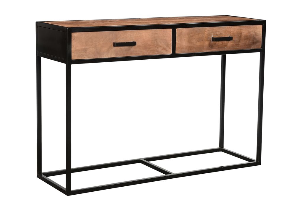 Livingfurn - Wandtisch Robust - 120x80x35 cm - Mangoholz / Beschichteter Stahl