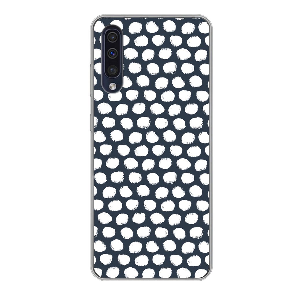 MuchoWow Handyhülle Schutzhülle Hülle für Samsung Galaxy A50 Tupfen - Muster - Weiß Silikon Softcase Handy Hülle - Mobiltelefonhülle