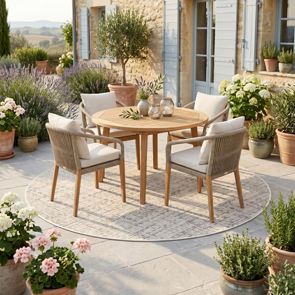 In & Outdoor Teppich Flachgewebe Oslo Creme Schwarz Meliert Rund, Größe:100 cm Rund