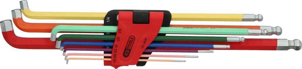 KS Tools Kugelkopf-Innensechskant-Winkelstiftschlüssel-Satz, 108° abgewinkelt, 9-tlg Zoll