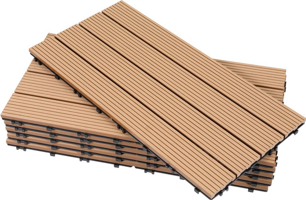 Jayseuw 30 Stk. WPC-Fliesen Terrassenfliesen Klickfliesen Bodenfliese Holzoptik 30x60cm Teak