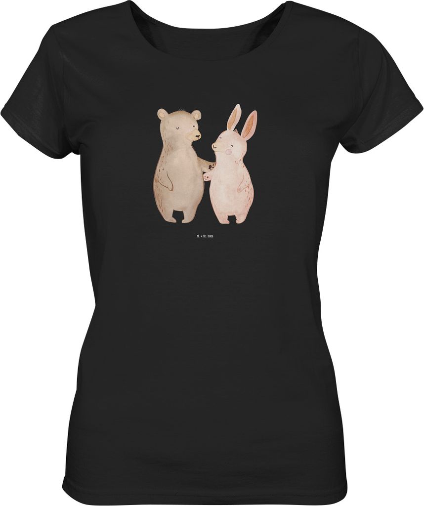 Mr. & Mrs. Panda Damen Oberteil Bär und Hase Umarmen Größe M - Schwarz - Geschenk, Basic Shirt, für Immer, Sommershirt, Kurzarmshirt, Freundin,...