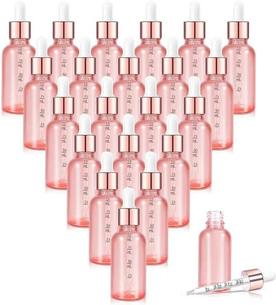 Flacons compte-gouttes en verre rose 30 ml avec kit complet de remplissage
