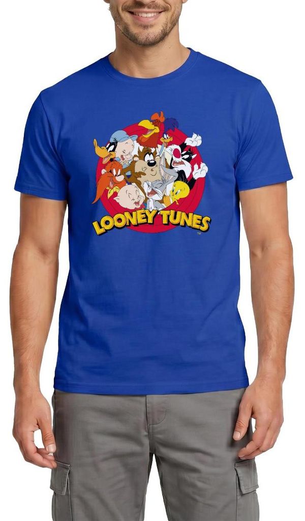 Spreadshirt Looney Tunes Bugs Bunny Logo Gruppenbild Männer T-Shirt, 4XL, Dunkelblau